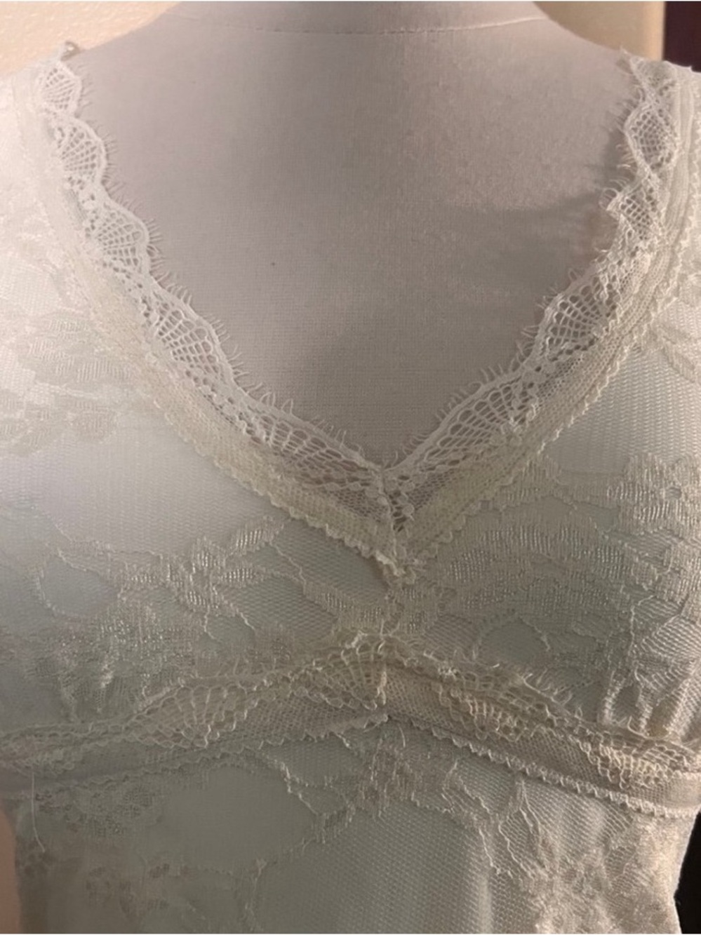 Delicate Lace V-Neck Slip Tank Top in Ivory - Unbranded